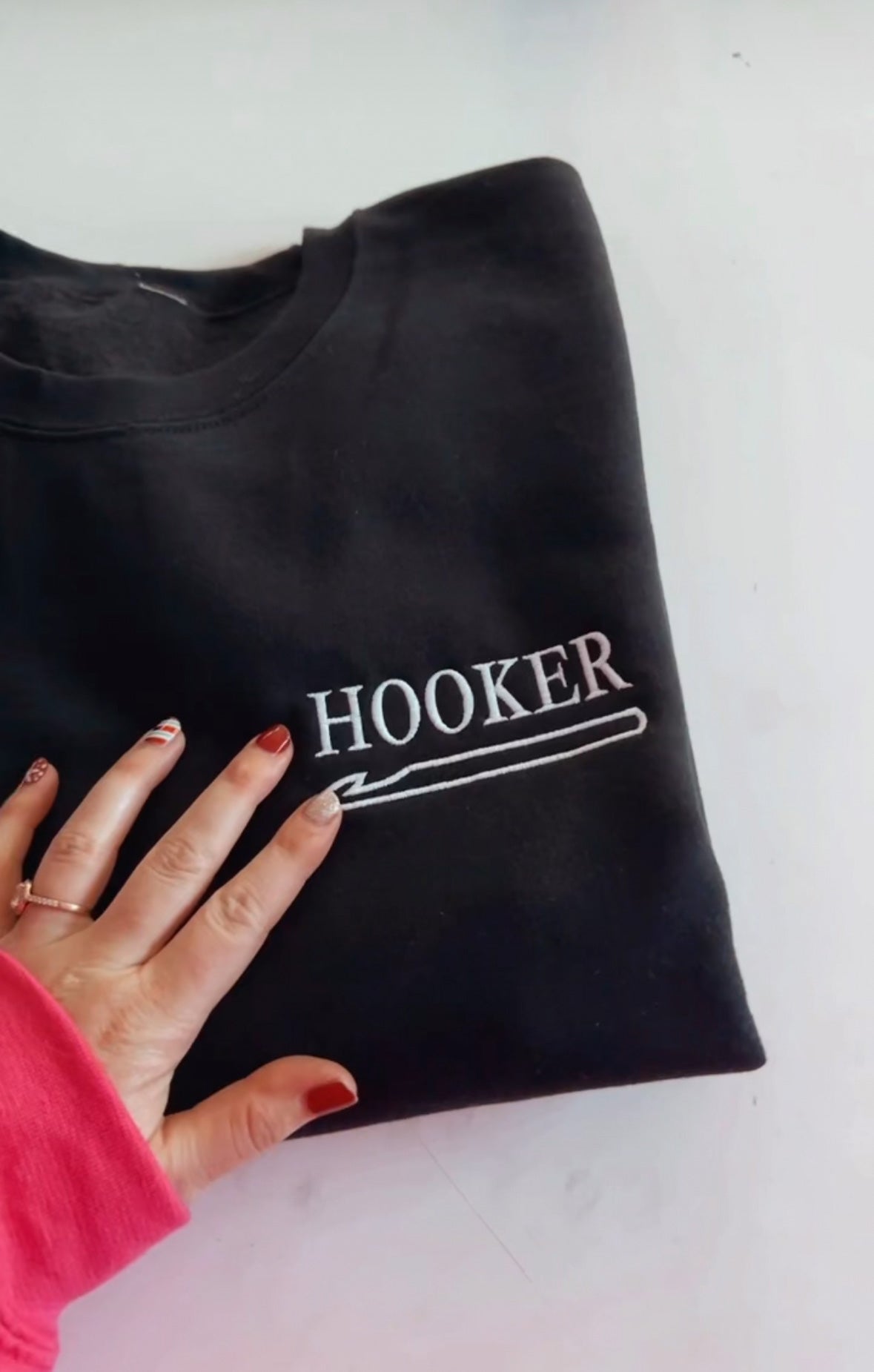 Hooker Logo Embroidered Crewneck Sweatshirt Black