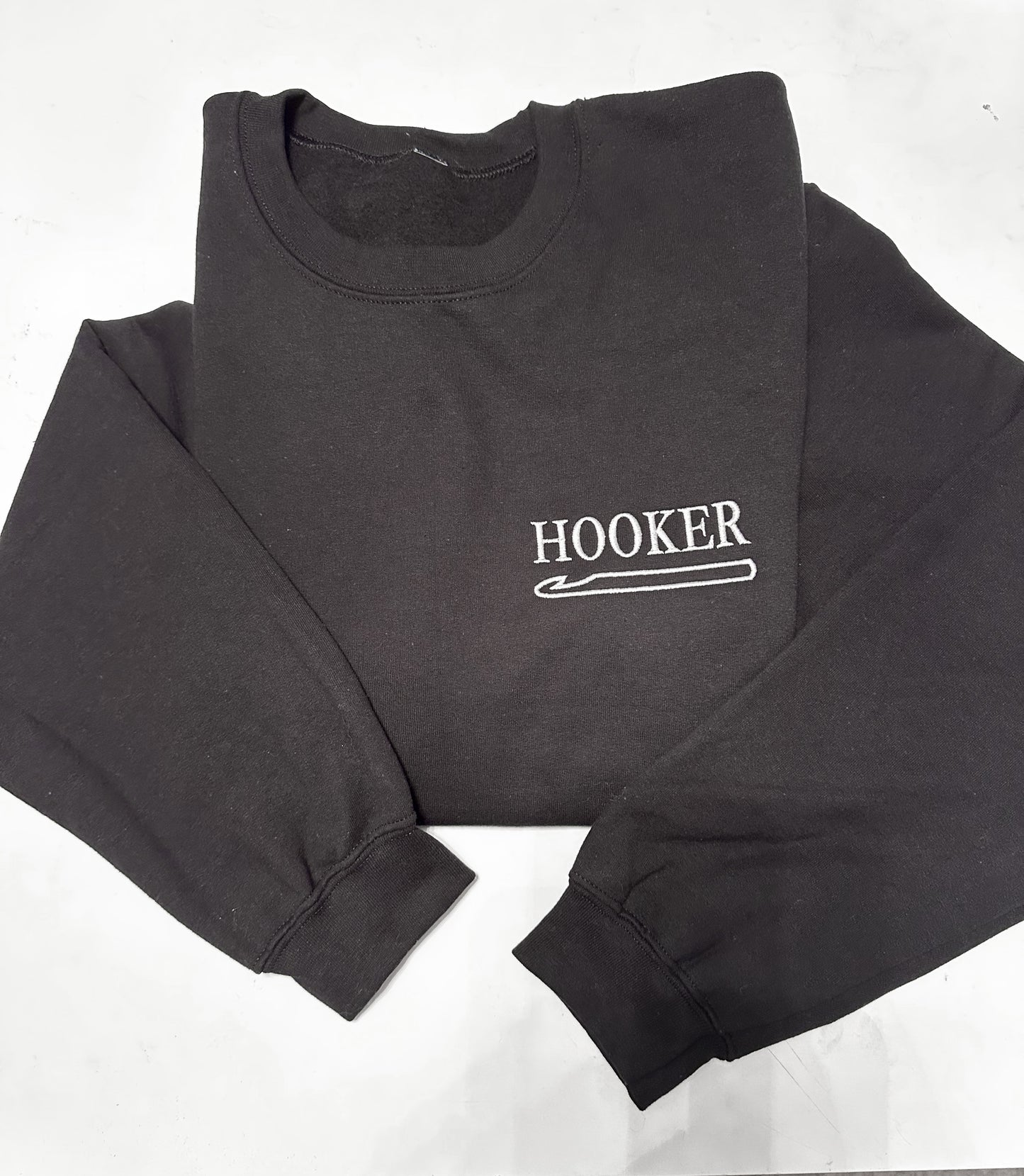 Hooker Logo Embroidered Crewneck Sweatshirt Black
