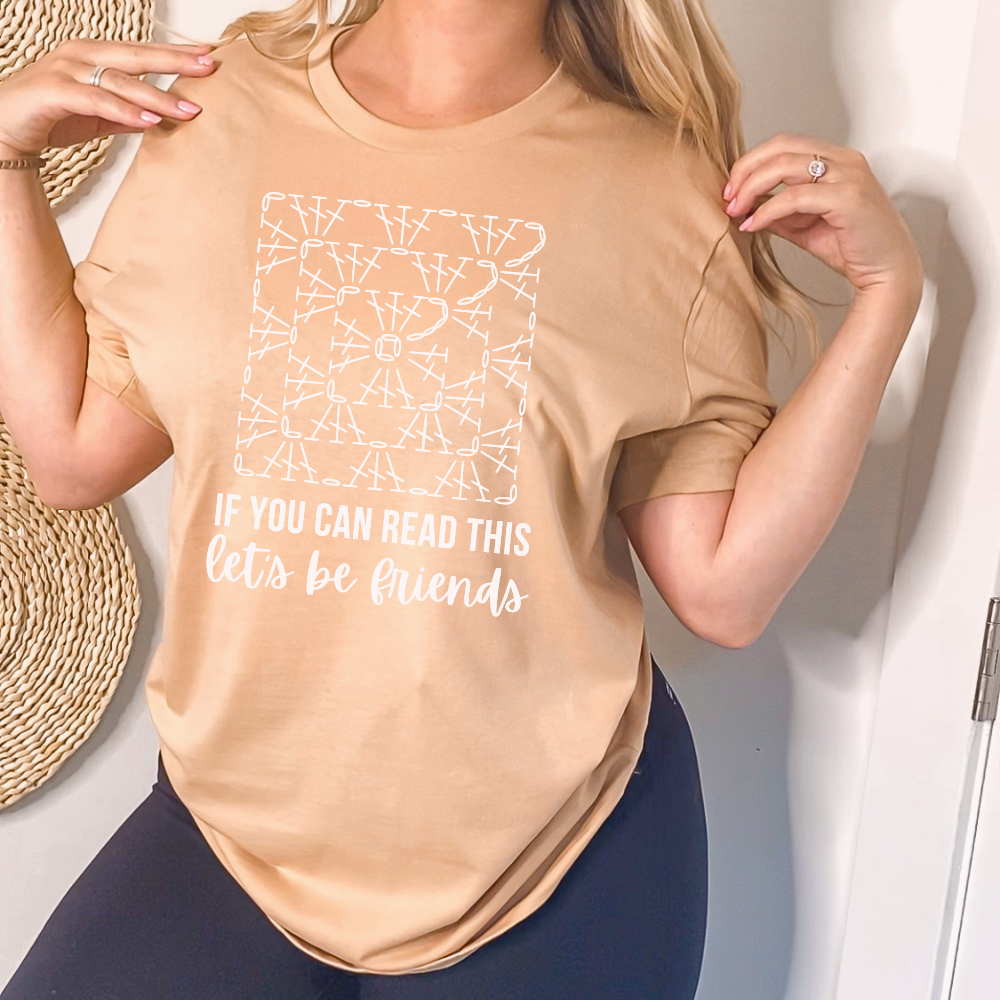 If you can read this, Lets be friends crochet T-shirt pink peach