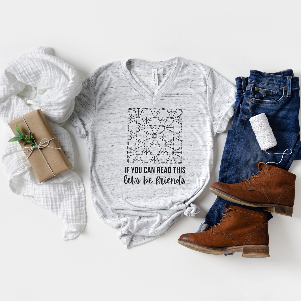 If you can read this lets be friends Stich Chart Vneck T shirt sub