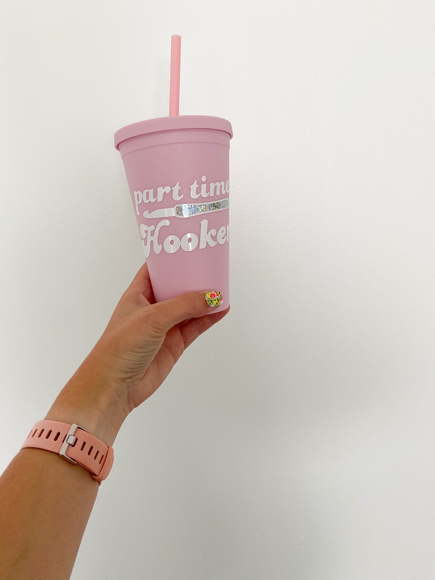 PINK Part Time Hooker OR Maker Fuel 16oz reusable tumbler cup